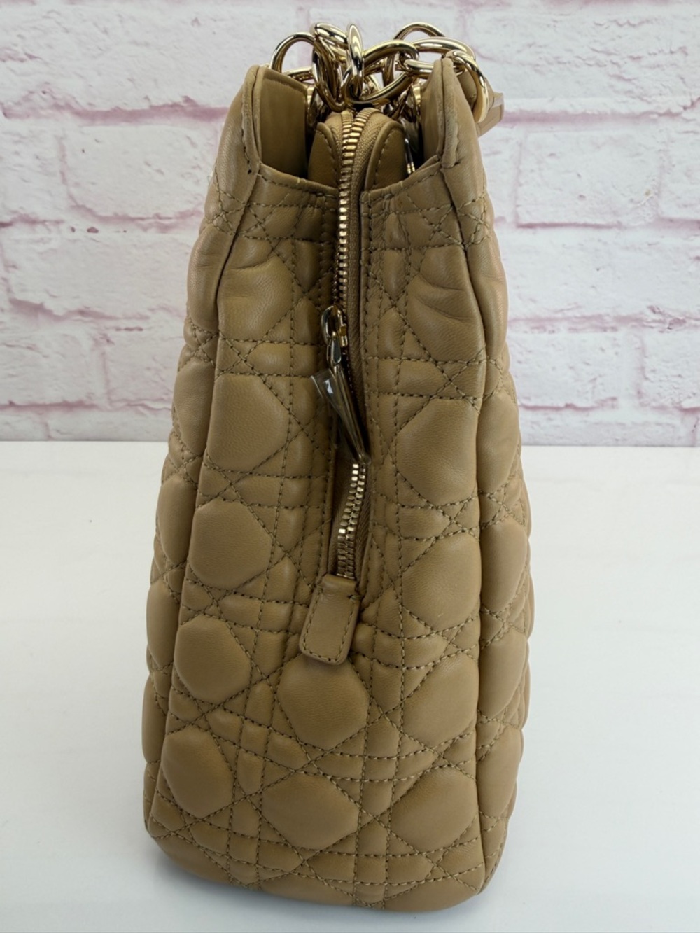 Christian Dior Tan Lambskin Soft Lady Cannage Quilted Chain Tote - Picture 4 of 16